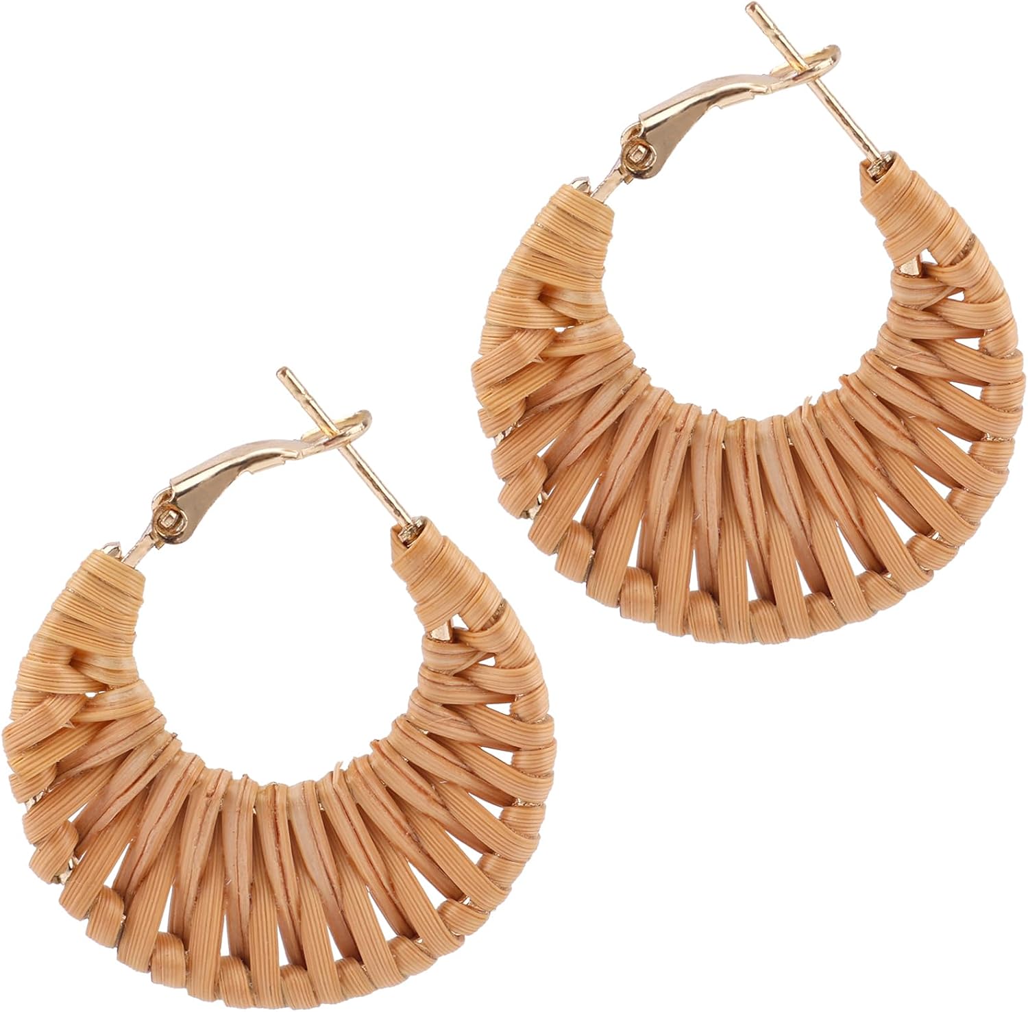 Boho Handwoven Rattan Hoop Earrings, Summer Beach Rattan Earrings Cute Hoop Dangle Drop Lightweight Bohemian Weaving Jewelry for Women Fashion Travel Essentials