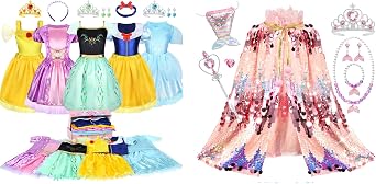 LIMIROLER Princess Dress Up Clothes for Little Girl Role Play Costume Gift Set Princess Mermaid Cape for Little Girls 3-8 Years Old