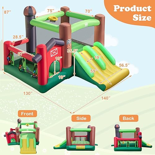 Miniatura 9 de GLACER Rebote inflable, castillo de gorila 6 en 1 con toboganes dobles, área de salto, pelotas oceánicas, borde de baloncesto, trampolín, juego de