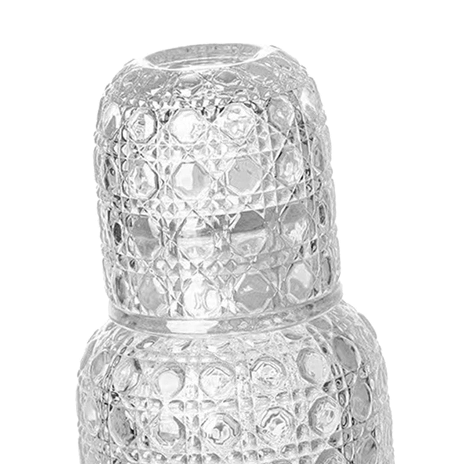 Qianly Bedside Wasserkanne Glas Karaffe Set mit Tasse Multifunktionskrug Glaskrug als Dekanter in Stilvollem Vintage Design für Schlafzimmer Wohnzimmer Büro, klar