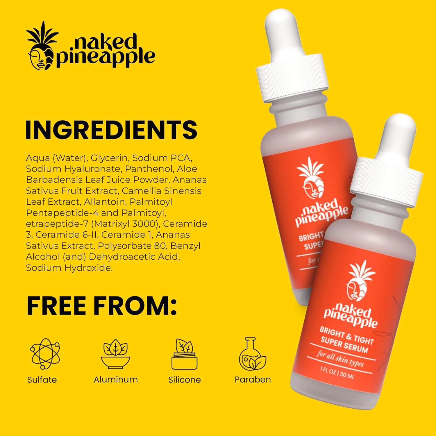 Bright and Tight Super Serum - Enzyme-Powered for Blemish Control, Skin Elasticity & Hydration - Protects Moisture Barrier - 1oz