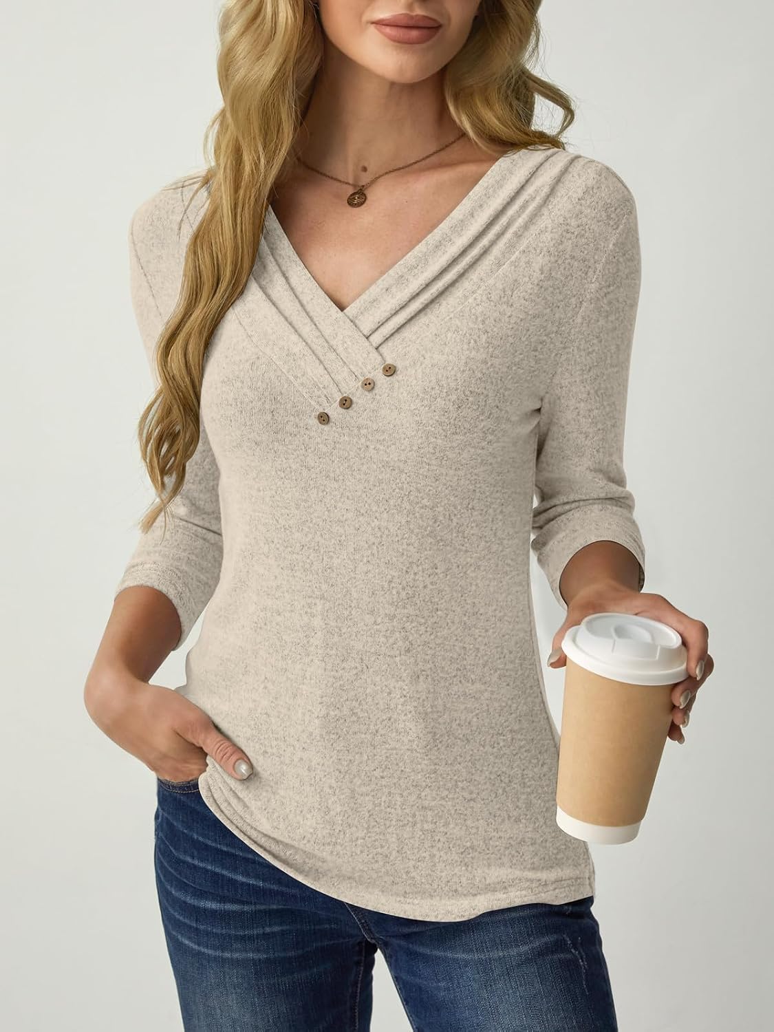 GKBK Women Long Sleeve Tunic Tops for Leggings V Neck Button Loose T Shirts 2026 Fall Dressy Casual Blouse Sweatshirt Sweater image 5