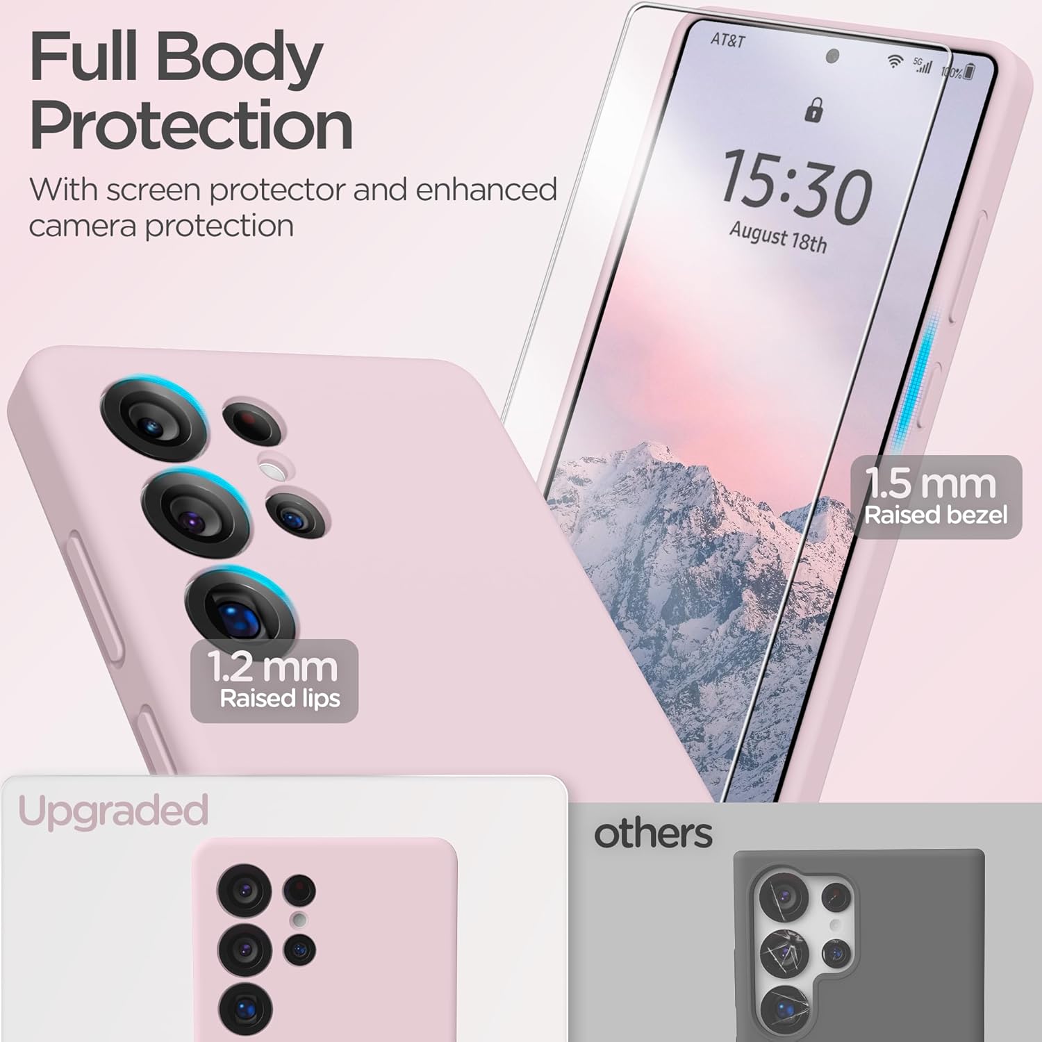 for Samsung S25 Ultra Case, Liquid Silicone Case with Camera Protection with Microfiber Lining Shockproof Phone Case Cover for Galaxy S25 Ultra 6.9 inch, Pink - Image 3