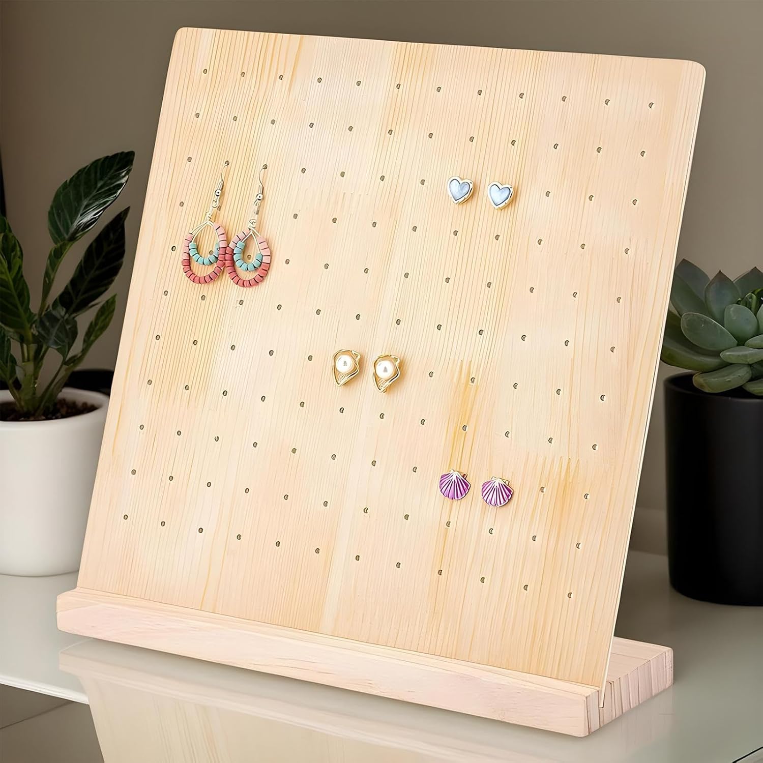 Table Top Peg Board Display Stand, Wooden Pegboard Display Stand for Jewelry, Portable Peg Board Organizer Rack for Craft Shows Keychain Necklace Tools