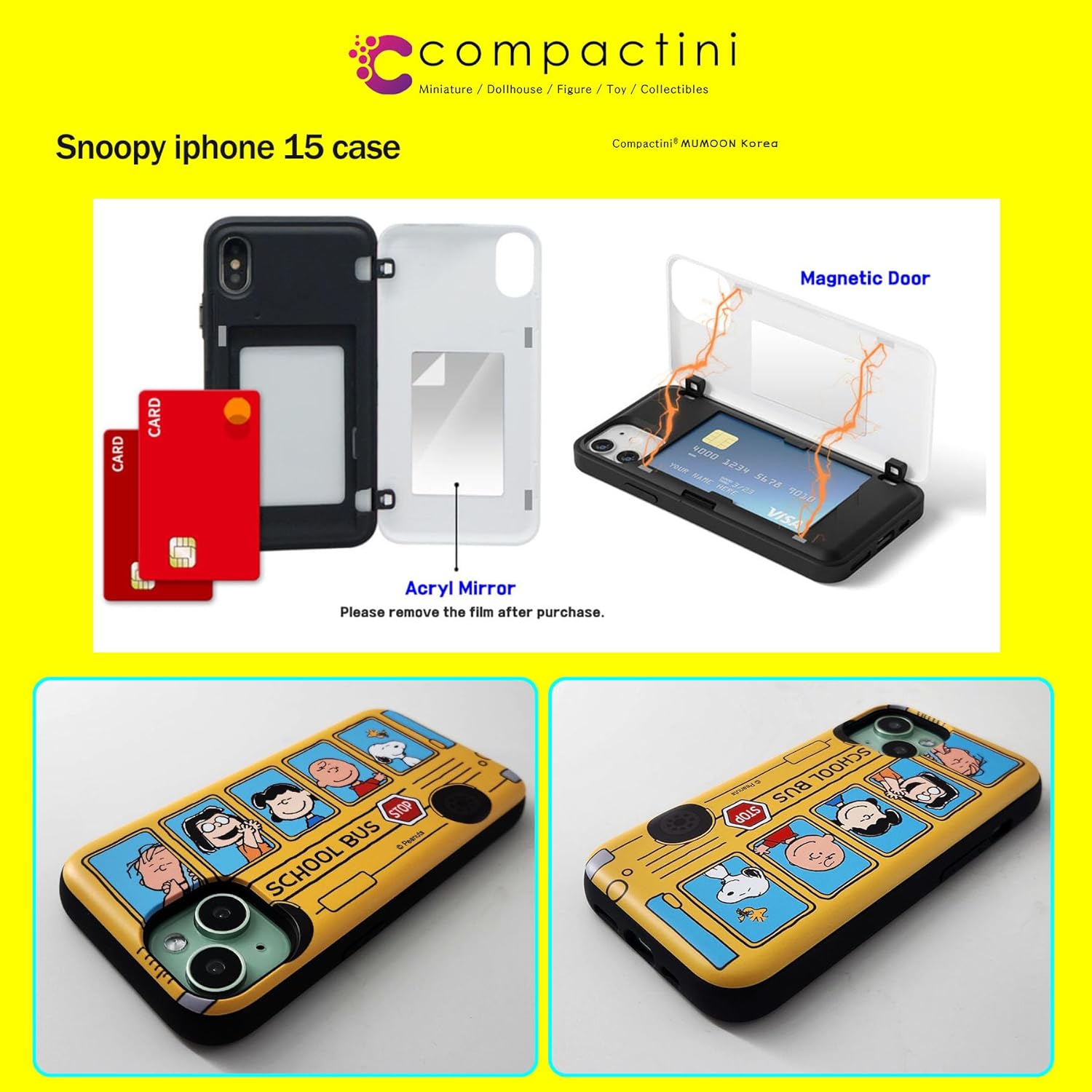 Cartoon Manga Animation Anime Phone Case Shockproof Dual Bumper Case UV Color Printing Card Wallet Phone case Compatible with iPhone 15 (School Bus)