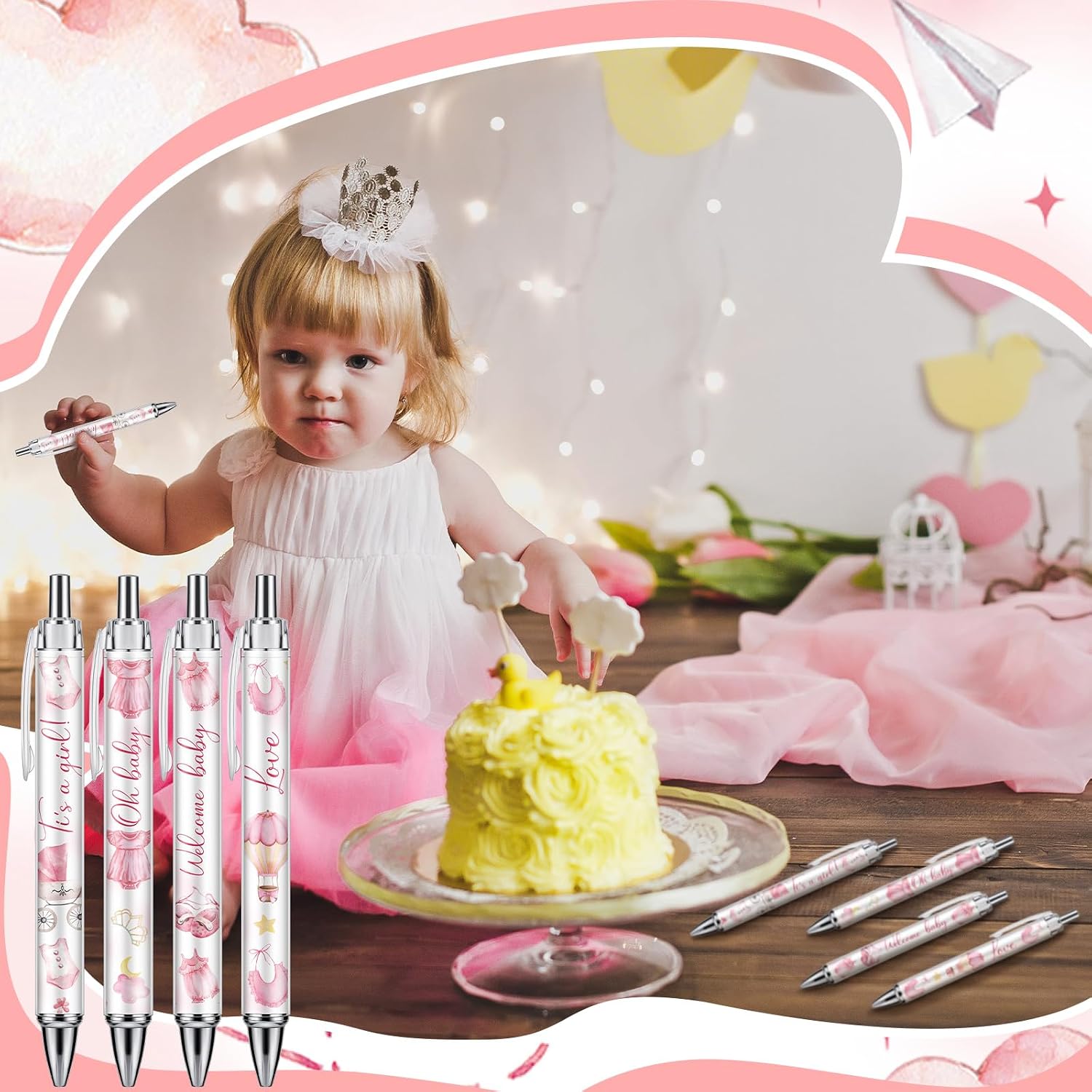Chuangdi 24 Pcs Girl Baby Shower Ballpoint Pens, Black Ink image 5