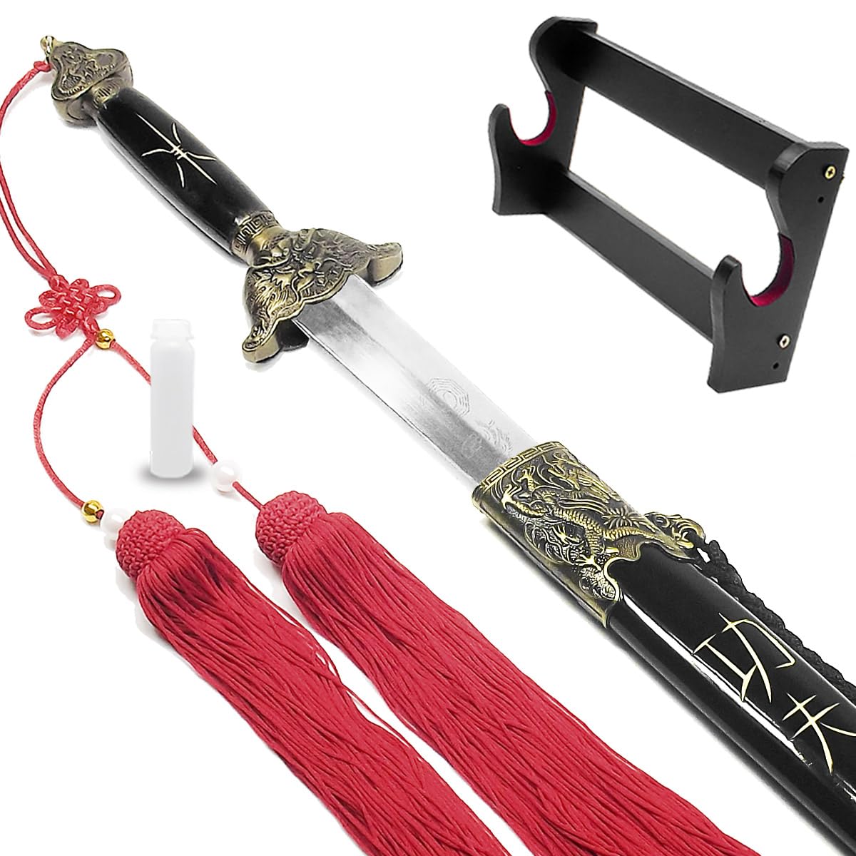 Espada Tai Chi Jian Dragon Treino Lâmina Semi-flexível + Suporte