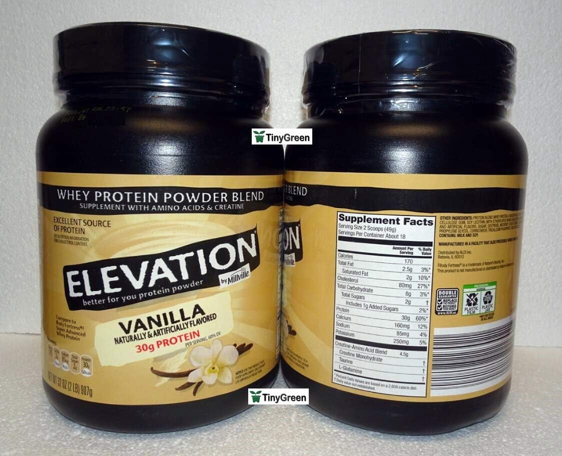 Elevation by Millville Whey Protein Powder Blend Vanilla 32oz 907g (Pack of Two)