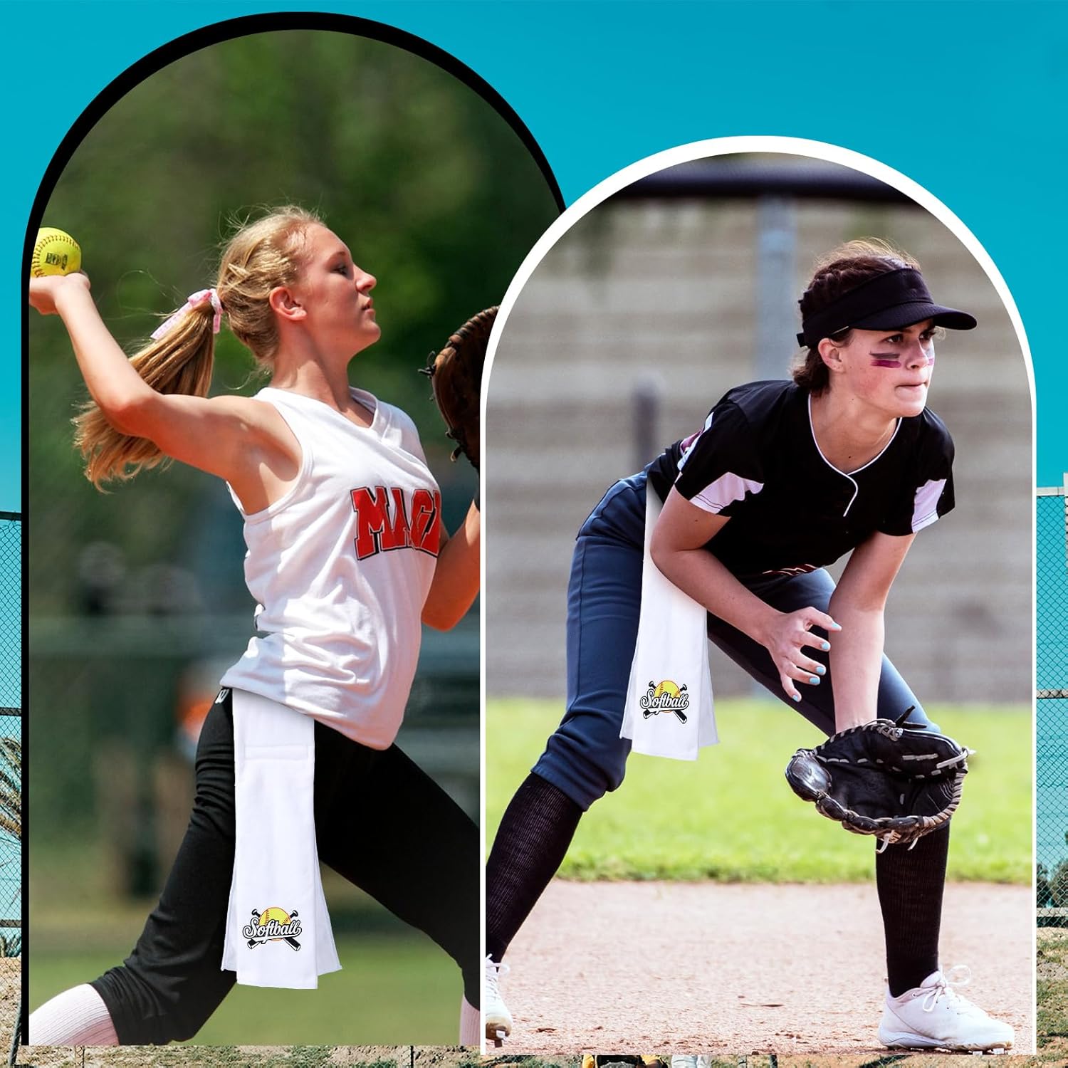 5 Pcs Softball Towel Microfiber Softball Field Towel with Hook and Loop Closure Softball Hand Towels Sweat and Maintaining Grip Softball Handkerchief for Softball Pitching Gym Sports, White - Image 4