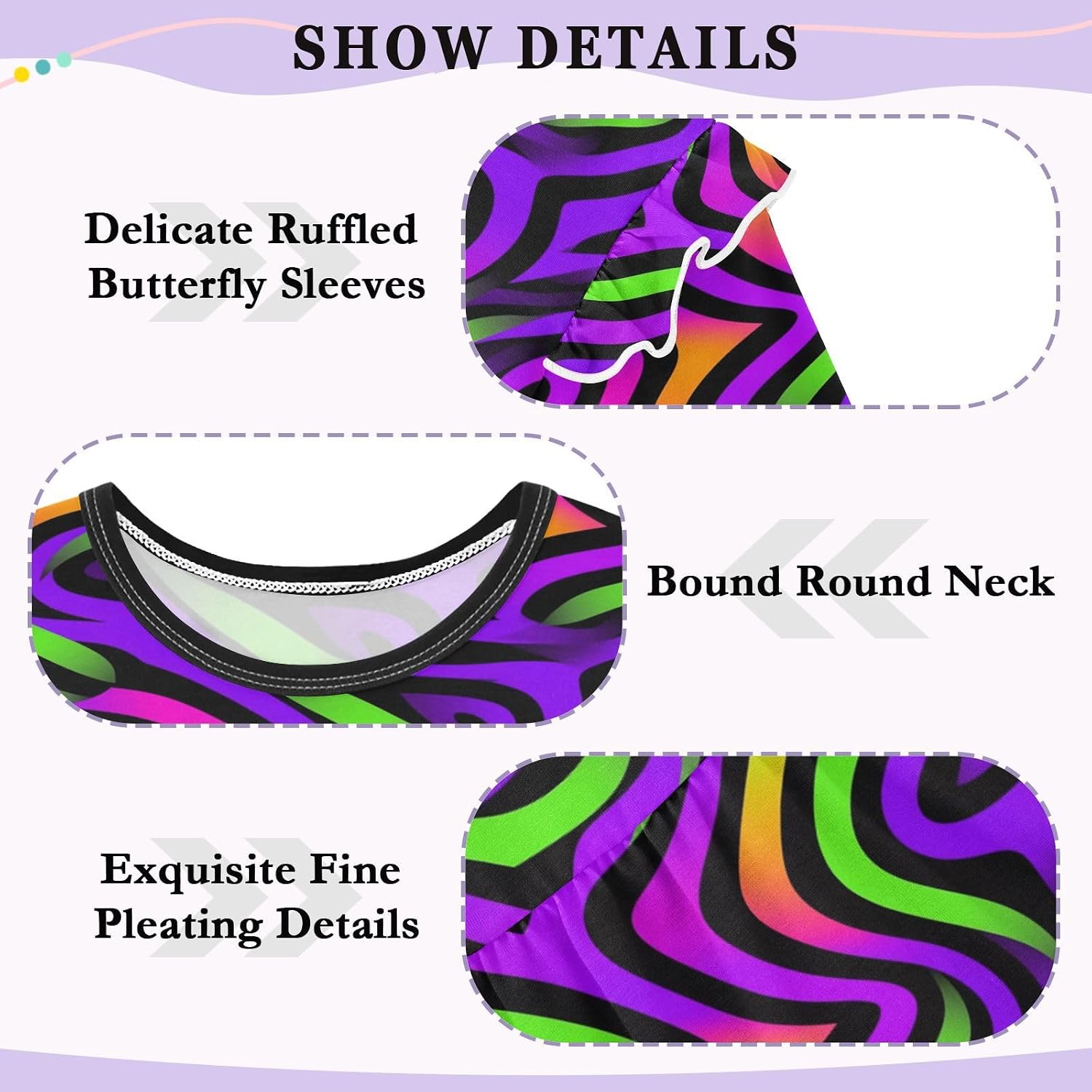 visesunny Toddler Clothes for Girls Purple Fluorescent Line Long Sleeve Fall Shirts Cotton Top with Ruffle Collar
