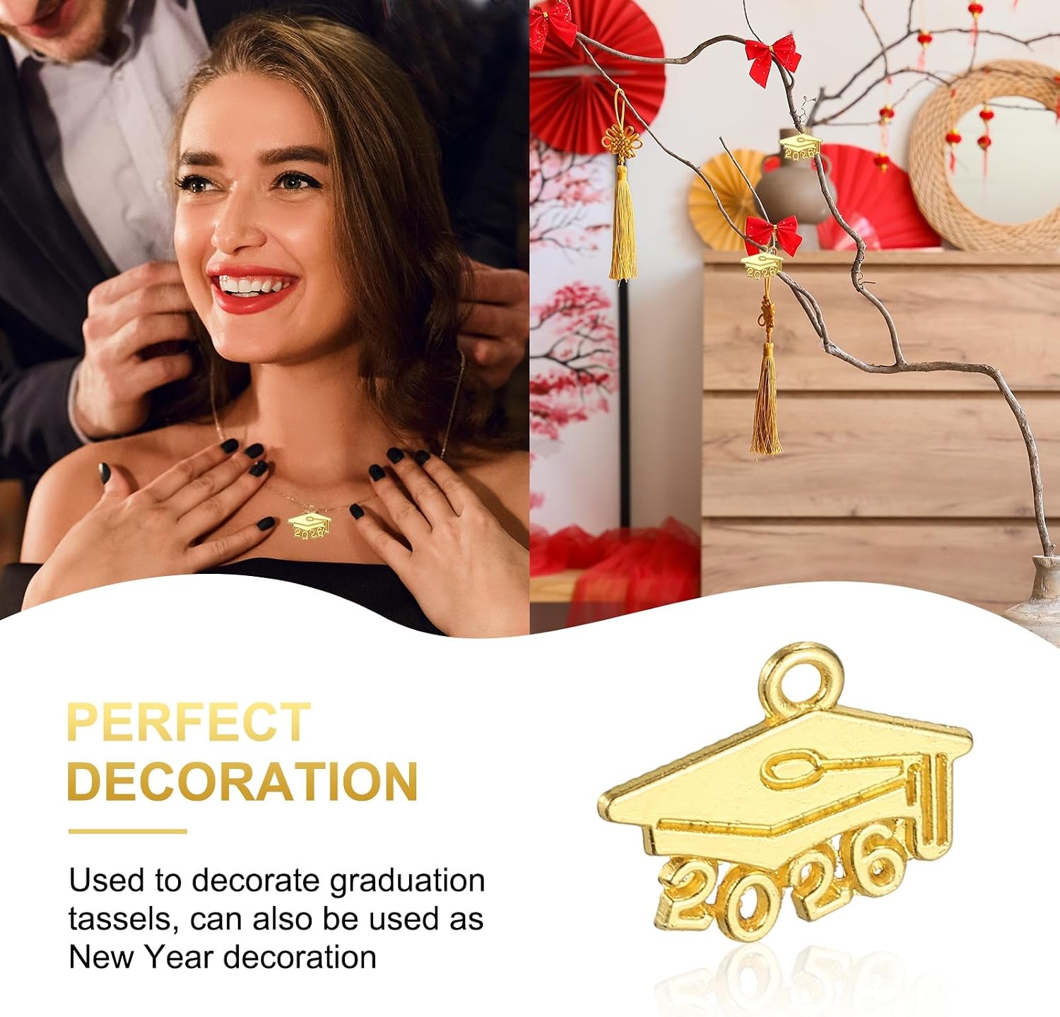 PATIKIL 60 Pcs Metal Year Number Charm, Graduation Tassel 2026 Year Charms for Bracelets Earrings Graduate Hats Tassel image 5