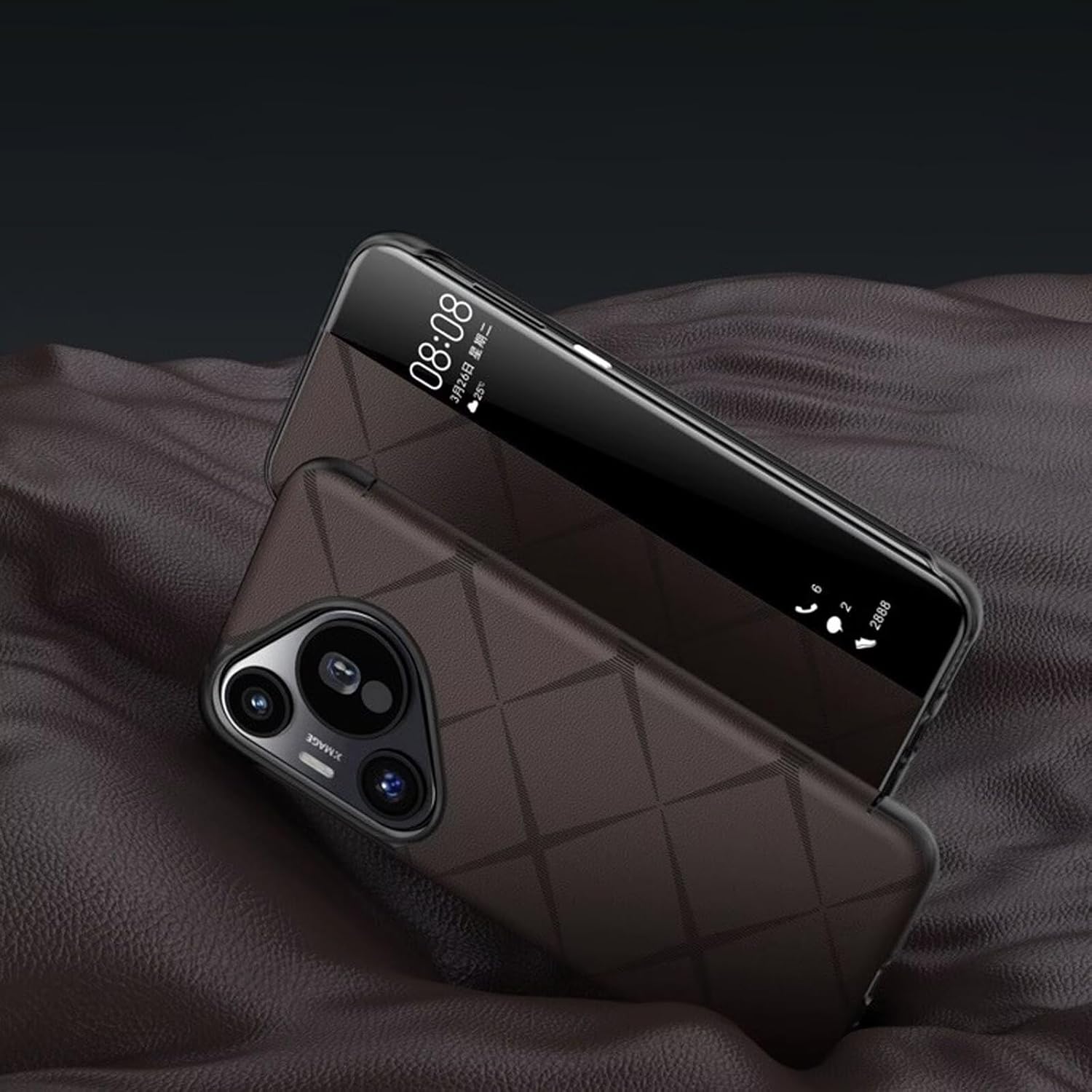 Flip Phone Case for Huawei Pura 70 Ultra, Light Luxury Leather Protective Case with Smart Side Window Shockproof Phone Case for Huawei Pura 70 Ultra Brown