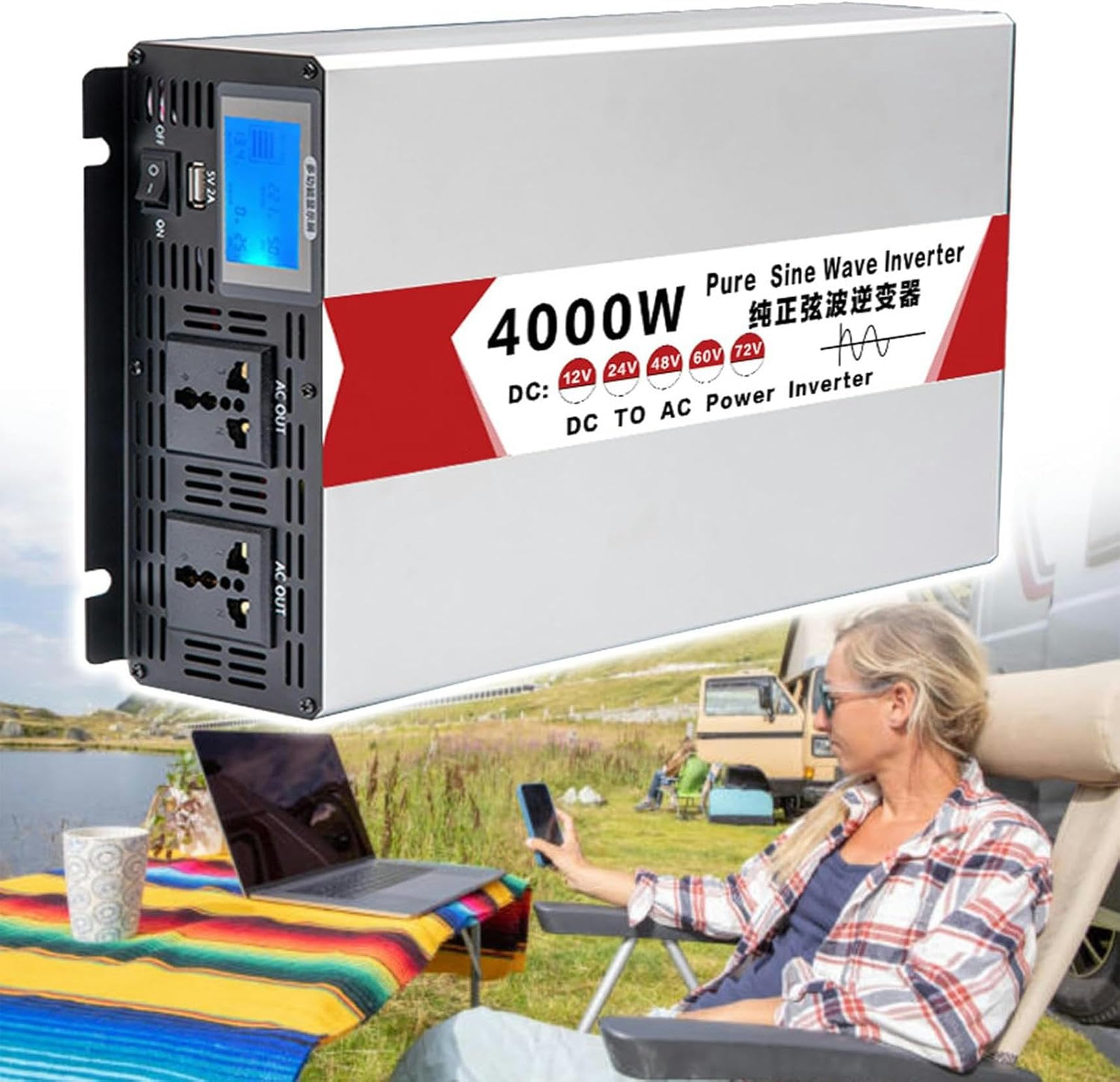 Convertisseur 4000W contre les pannes de batterie en camping-car avec écran LCD