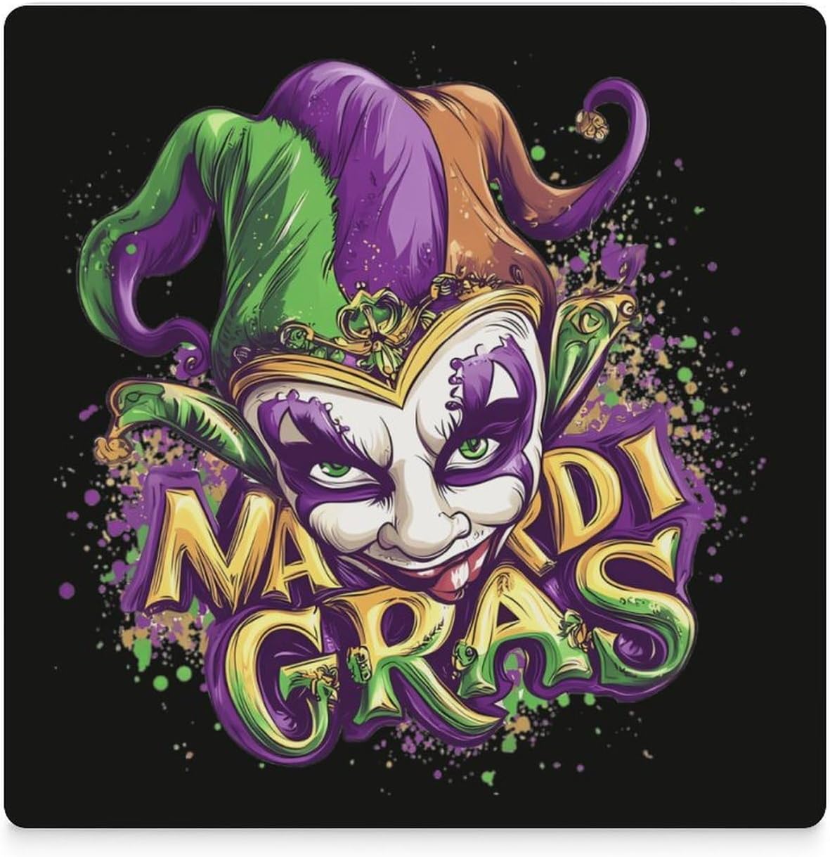 Mardi and Gras Jester Mask Funny Ceramic Coasters for Drinks Absorbent Cup Holder Tabletop Protector with Cork Base