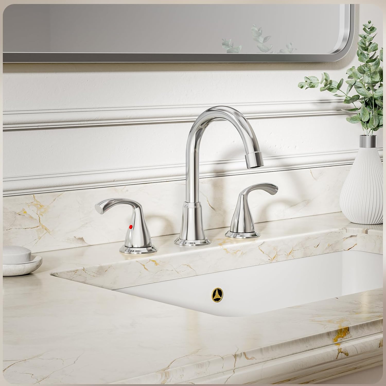 Phiestina 8 Inch Widespread Chrome Bathroom Sink Faucet, 2 Handle 3 Hole Bathroom Faucet with Metal Pop up Drain and Water Supply Lines, WFJC180-C