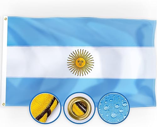 XIFAN Bandera argentina de alta calidad para exteriores, de 3 x 5 pies, grande, de doble cara, resistente, de nailon 210D, bordado, decoración de