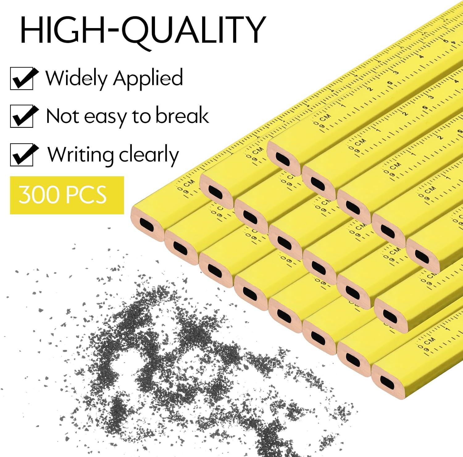 Lincia 300 Pcs Carpenter Pencils 7 Inch Octagonal Flat Carpenter Marking Pencils Hard Black Construction Contractor Pens for Woodworking and Concrete Marking(Yellow) image 3