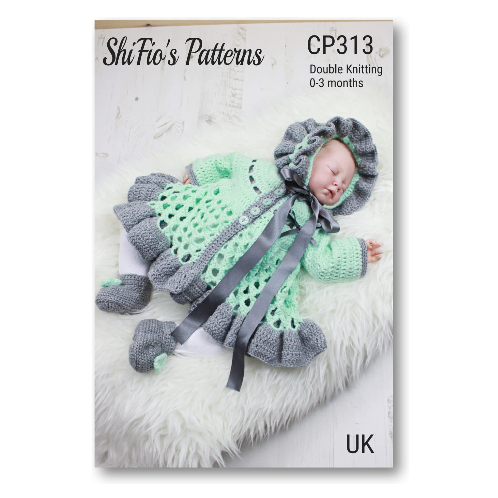 Crochet Pattern for Babies Matinee Jacket, Bonnet and Matching Booties, 0 to 3 Months, UK Crochet Terminology, Double Knitting Baby’s Crochet Pattern, CP313