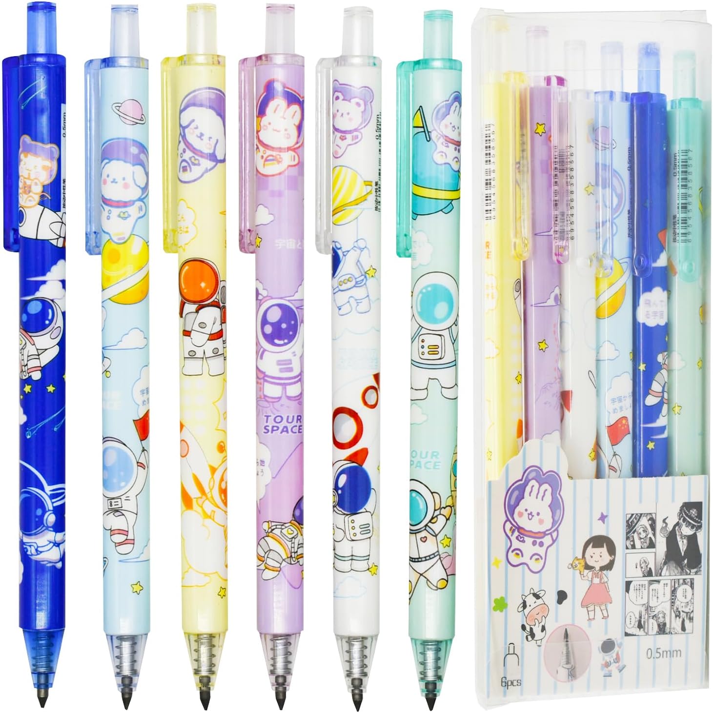 Maydahui 12Pcs Space Rocket Astronaut Eternal Pencils 0.5mm HB Pencil
