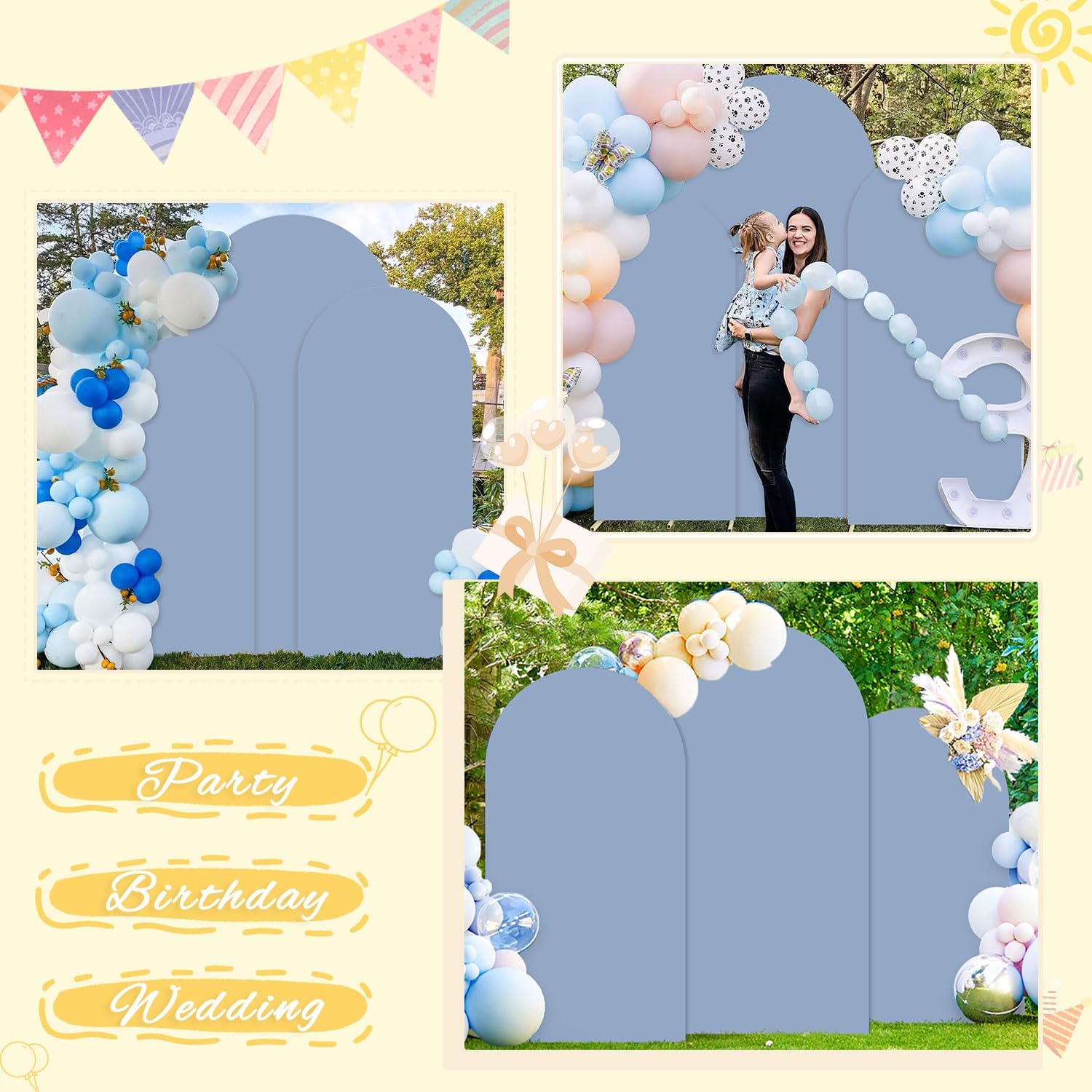 Spandex Arch Cover Set of 3 Dusty Blue Arch Cover Wedding Arch Stand Cover 6ft 6.6ft 7.2ft Chiara Arch Frame Cover Happy Birthday Arch Fabric Cover Arch Covers Stretchy Backdrop for Party Decor