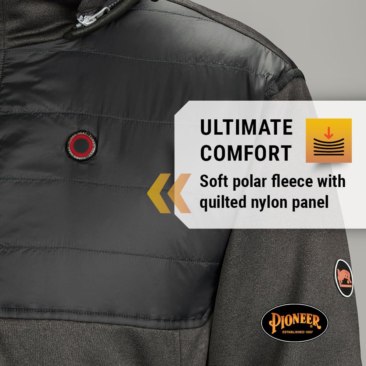 Pioneer Men's Heated Fleece Hooded Jacket with Detachable Hood - Winter Jacket For Construction, Warehouse Workers