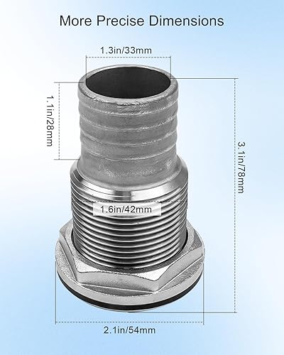Miniatura 26 de Ajuste corto recto a través del casco de púas con tuerca y junta personalizada para barco RSV Yate, acero inoxidable marino 316 a través del casco