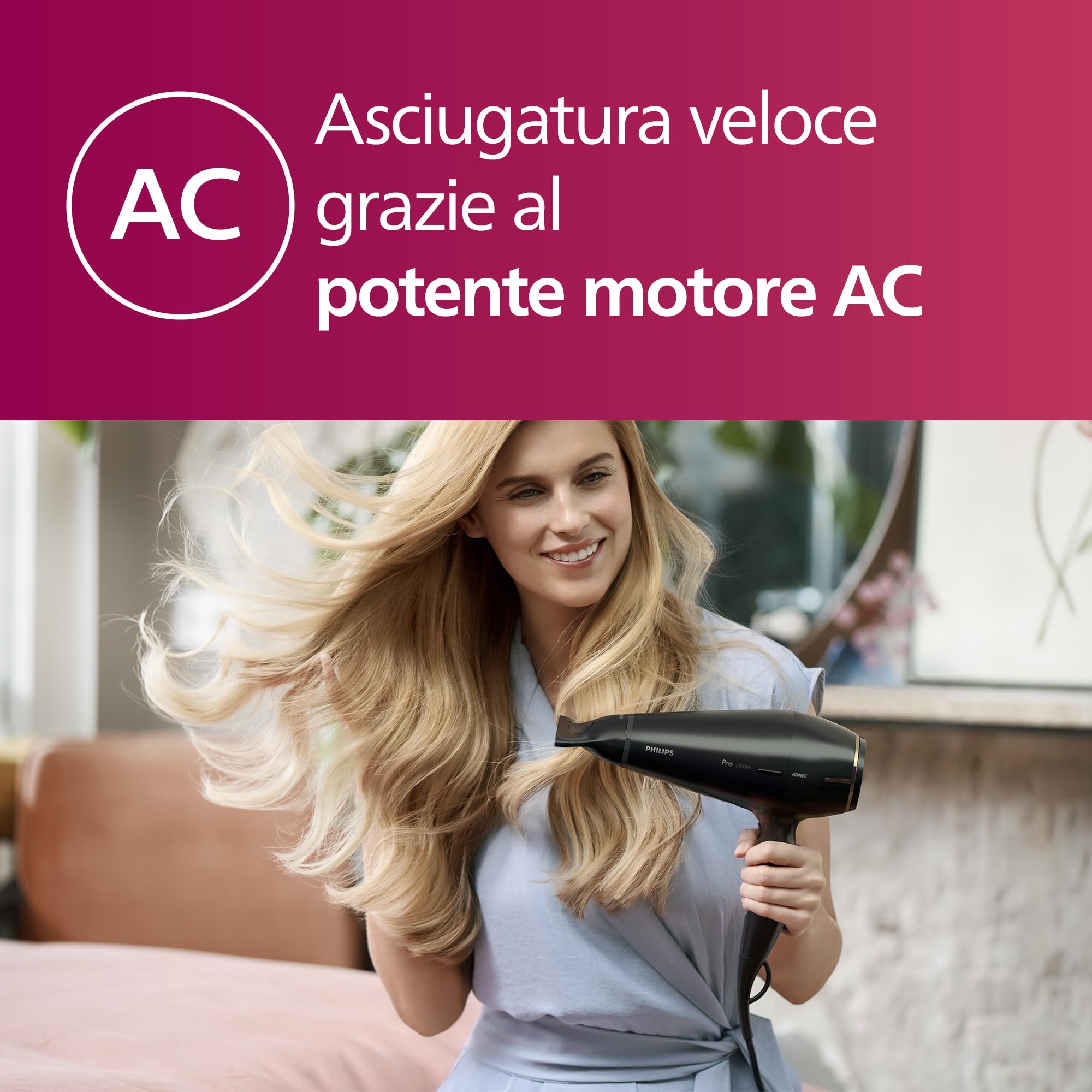 Philips Hair Dryer Prestige Pro, asciugacapelli professionale con 2 beccucci per lo styling, 2300 W, modello HPS920/00