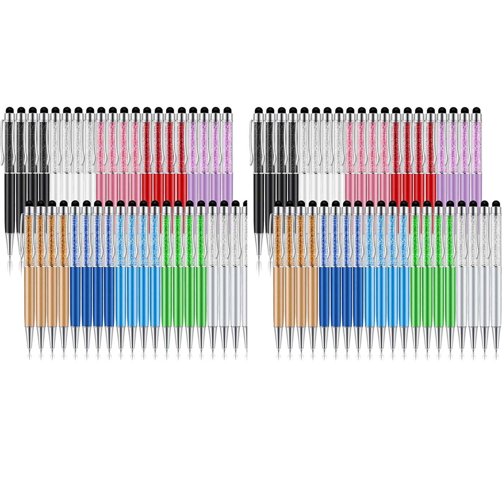80Pcs Penna Un Sfera di Bulk Shiny 2 Nel 1 Slim Crystal Screen Stilo Penna Un Sfera Con Inchiostro Gel Nero Con Glitter