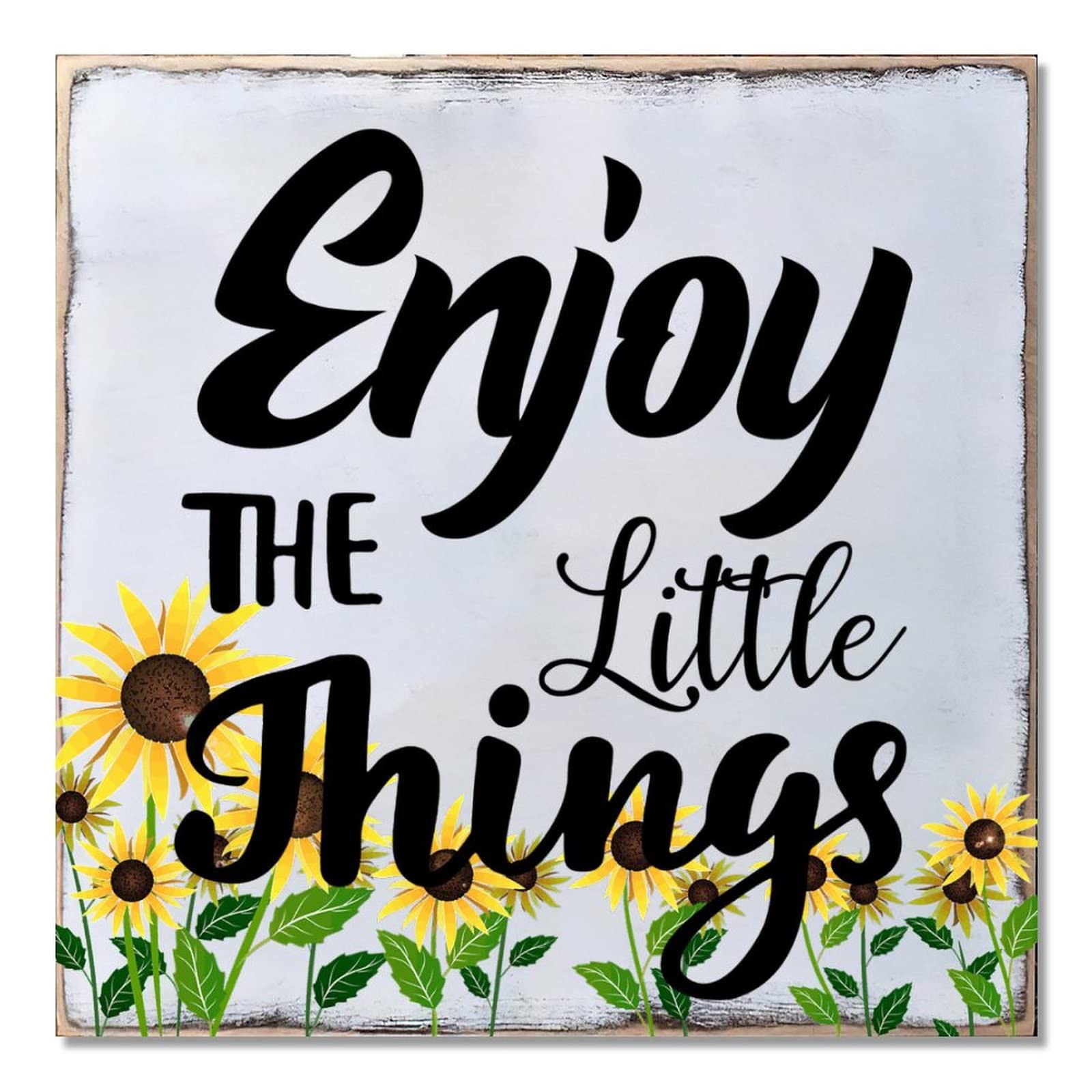 Plaque en bois decoration murale suspendre avec cadre tournesol Enjoy The Little Things