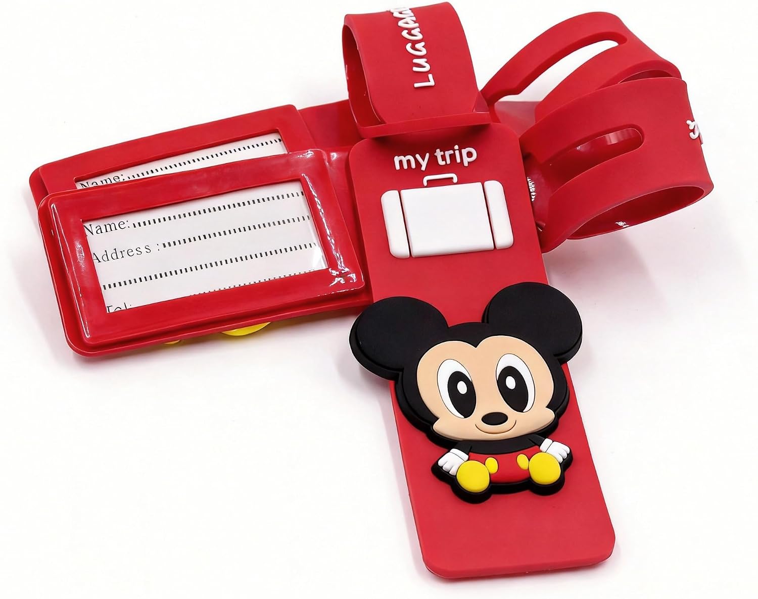 4 Pcs Set Mouse and Bear RED Silicone Travel Luggage Baggage Identification Labels ID Tag for Bag Suitcase Plane Cruise Ships with Belt Straps image 2