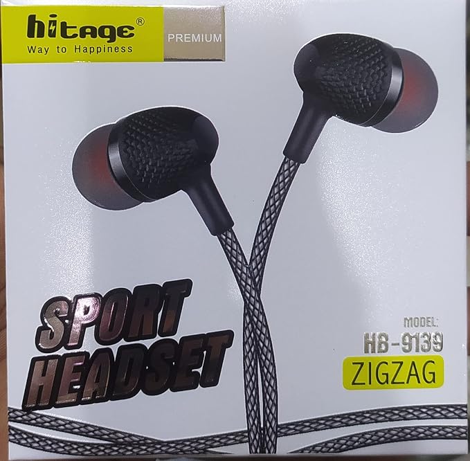 Hitage Earphones HB-9139 Headphones Earplugs Headset High Definition Sound Deep Extra Bass Wired Earphone with in-line Mic Wide Compatibility Tangle Free Cable (Black)