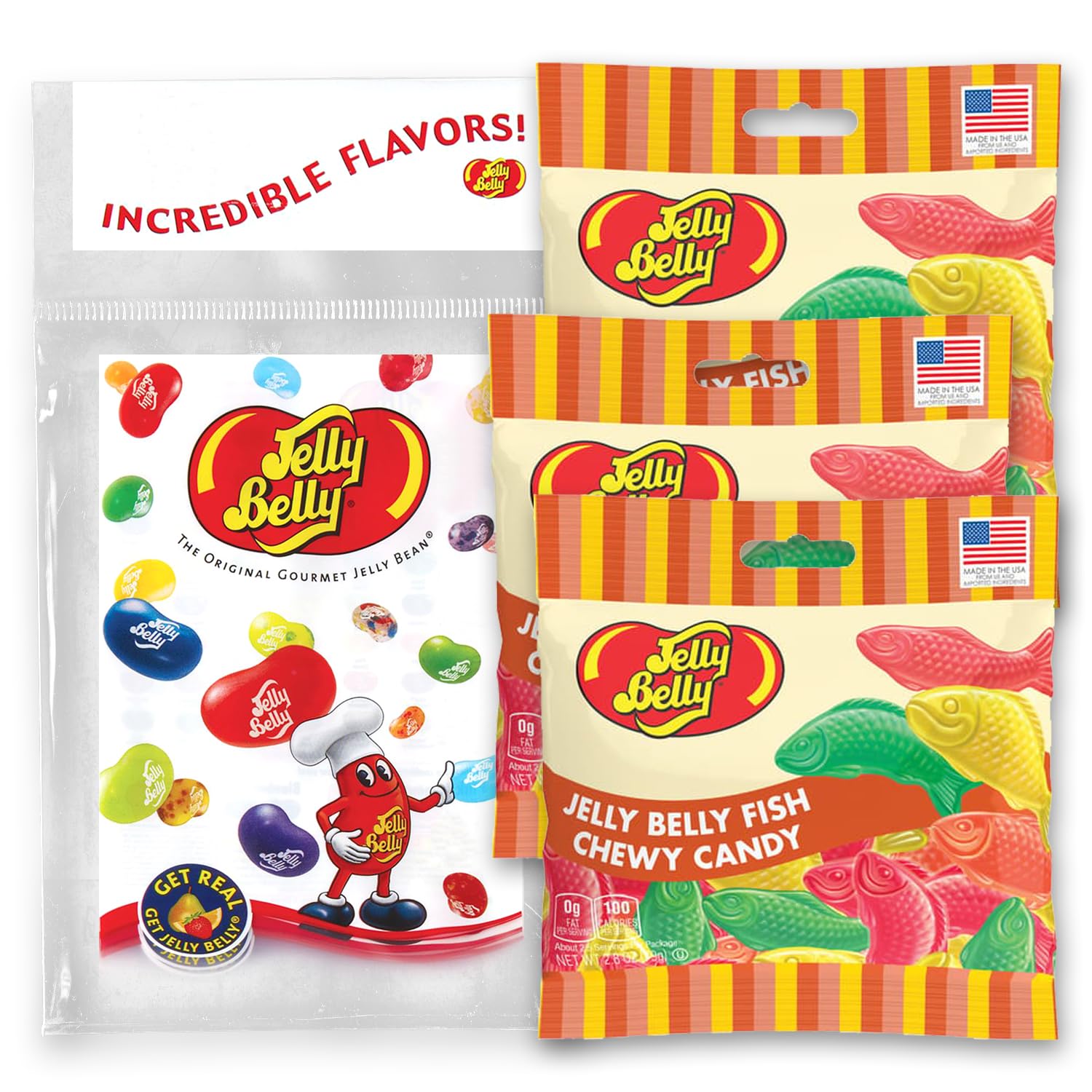 - Chewy Fish Gummi Candy Grab & Go Bags - Pack of 3 sold in Jelly Belly Bag