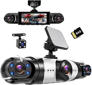 Dashcam Coche 4 Canales 360 Grados, FHD 1080P, 3,16" Pantalla IPS