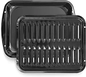 Broiler Pan for Oven Nonstick Porcelain Coated - 16.75” x 12.75” Whirlpool 4396923 Replacement Broiling Pan for Oven With Rack for High-Temperatures - Oven Broiler Pan Heats Evenly and Drains Fat