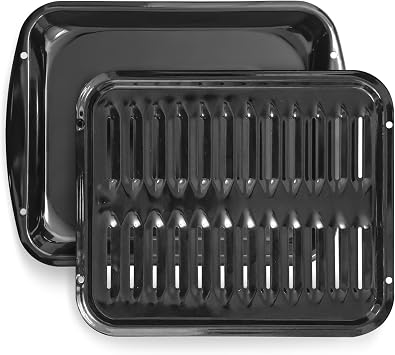 Broiler Pan for Oven Nonstick Porcelain Coated - 16.75 x 12.75 Whirlpool 4396923 Replacement Broiling Pan for Oven With Rack for High-Temperatures - Oven Broiler Pan Heats Evenly and Drains Fat