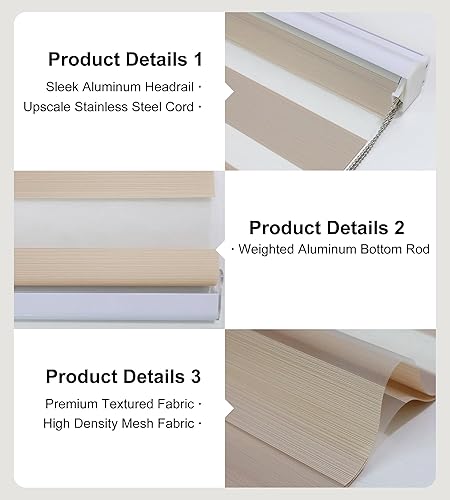 Miniatura 5 de SHECUTE Persianas enrollables Zebra para ventanas, 58 x 72 pulgadas, color beige, filtran la luz, oscurecimiento de la habitación, 50 % opacas, para