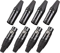 Vista 4 de MFL. Conector de cable XLR de 3 pines macho y hembra con carcasa de níquel y contactos plateados, conector de cable de micrófono, conector de audio