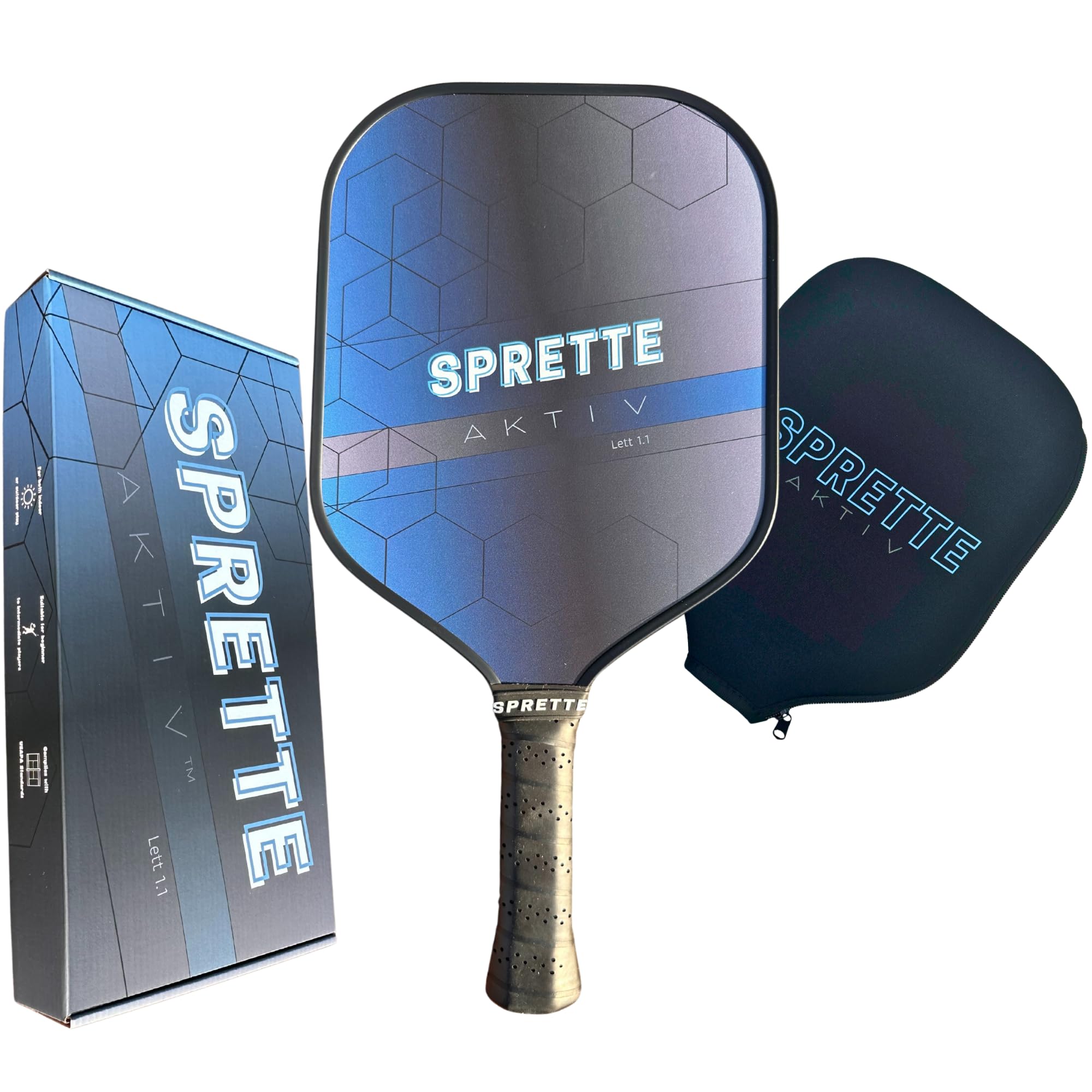 Carbon Fiber Single Pickleball Paddle - Free Protective Cover - Light Midweight Widebody Construction - 16mm PP Honeycomb Core for Enhanced Power & Control - Beginner to Intermediate by Sprette Aktiv