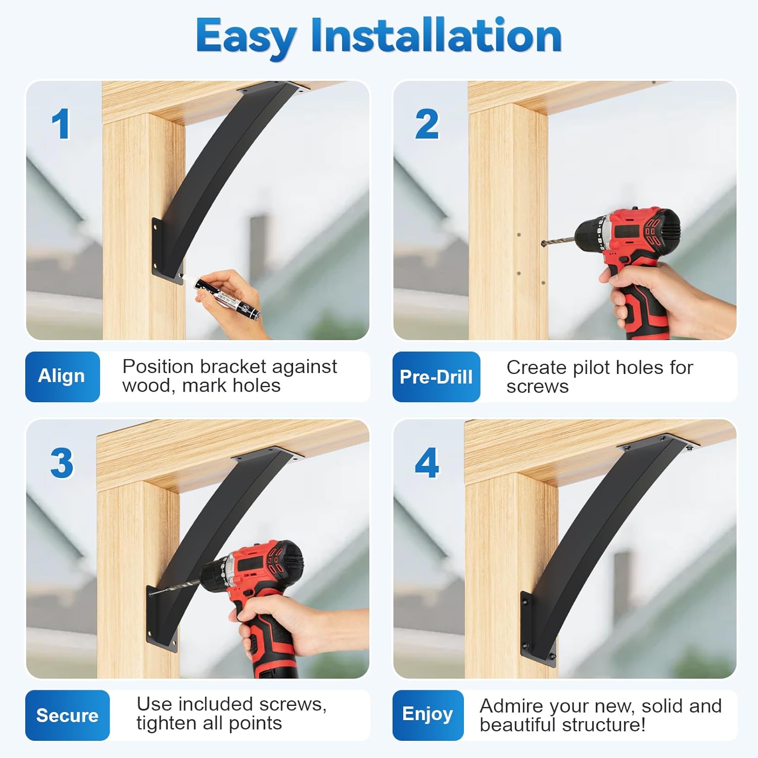 45° Pergola Brackets 4x4 Post Support Brackets (2 Pack) Pergola Bracket Kit, Inside Mount Corner Connector for Wood Structures, Gazebos, Porches, Decks & Pergola Kits