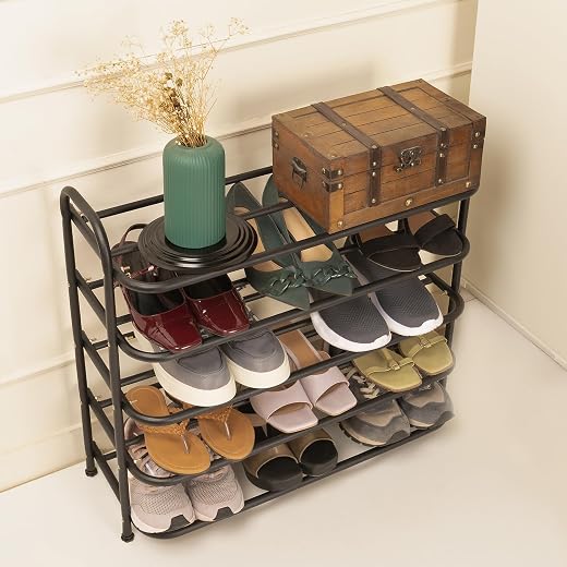 amazon basics -Multi Purpose Shoe Rack - Curve Model - 5 Layer (69.5W Cm X 28.5D Cm X 63.7H Cm) Black, Carbon Steel