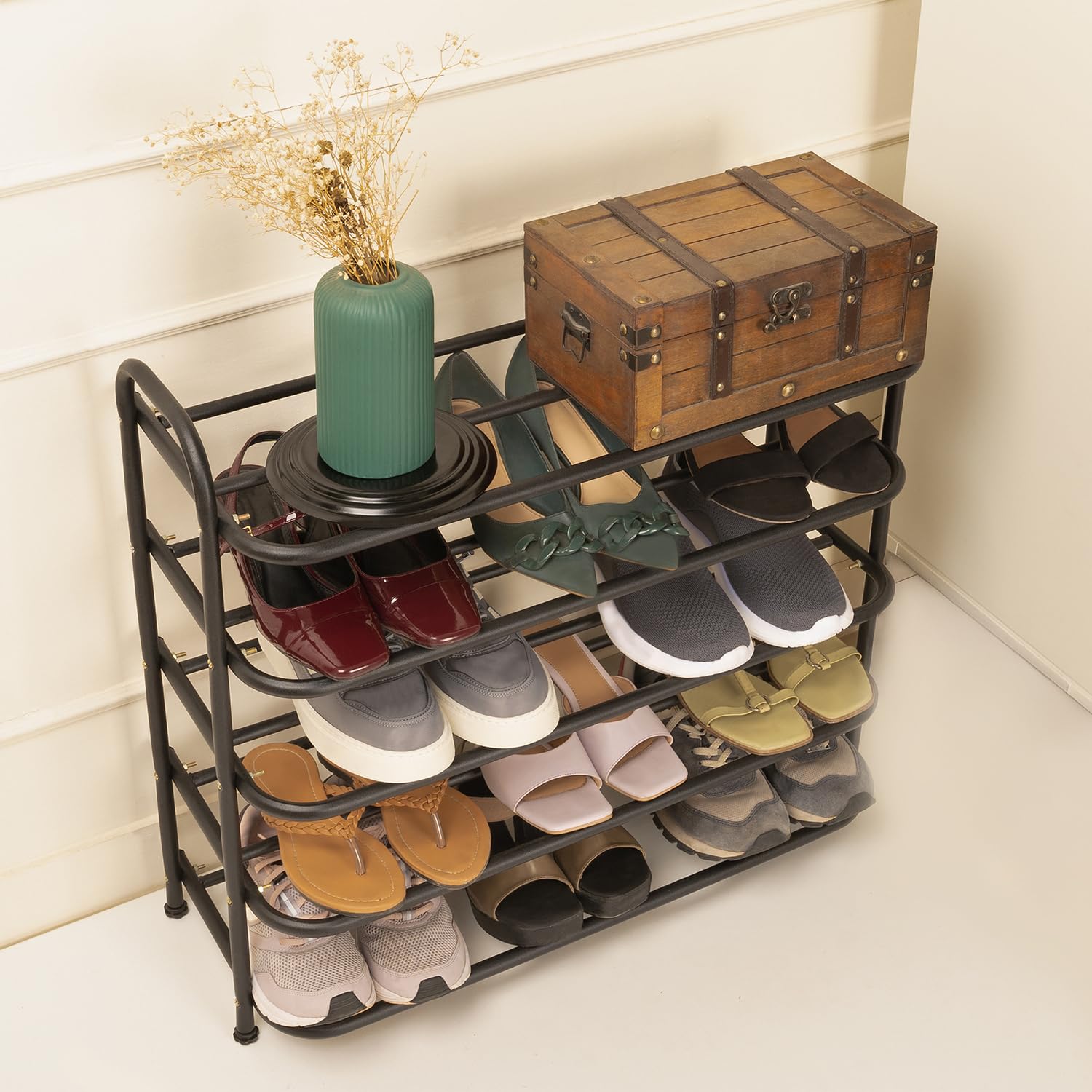 amazon basics -Multi Purpose Shoe Rack - Curve Model - 5 Layer (69.5W Cm X 28.5D Cm X 63.7H Cm) Black, Carbon Steel - Review, Price and Buying Guide