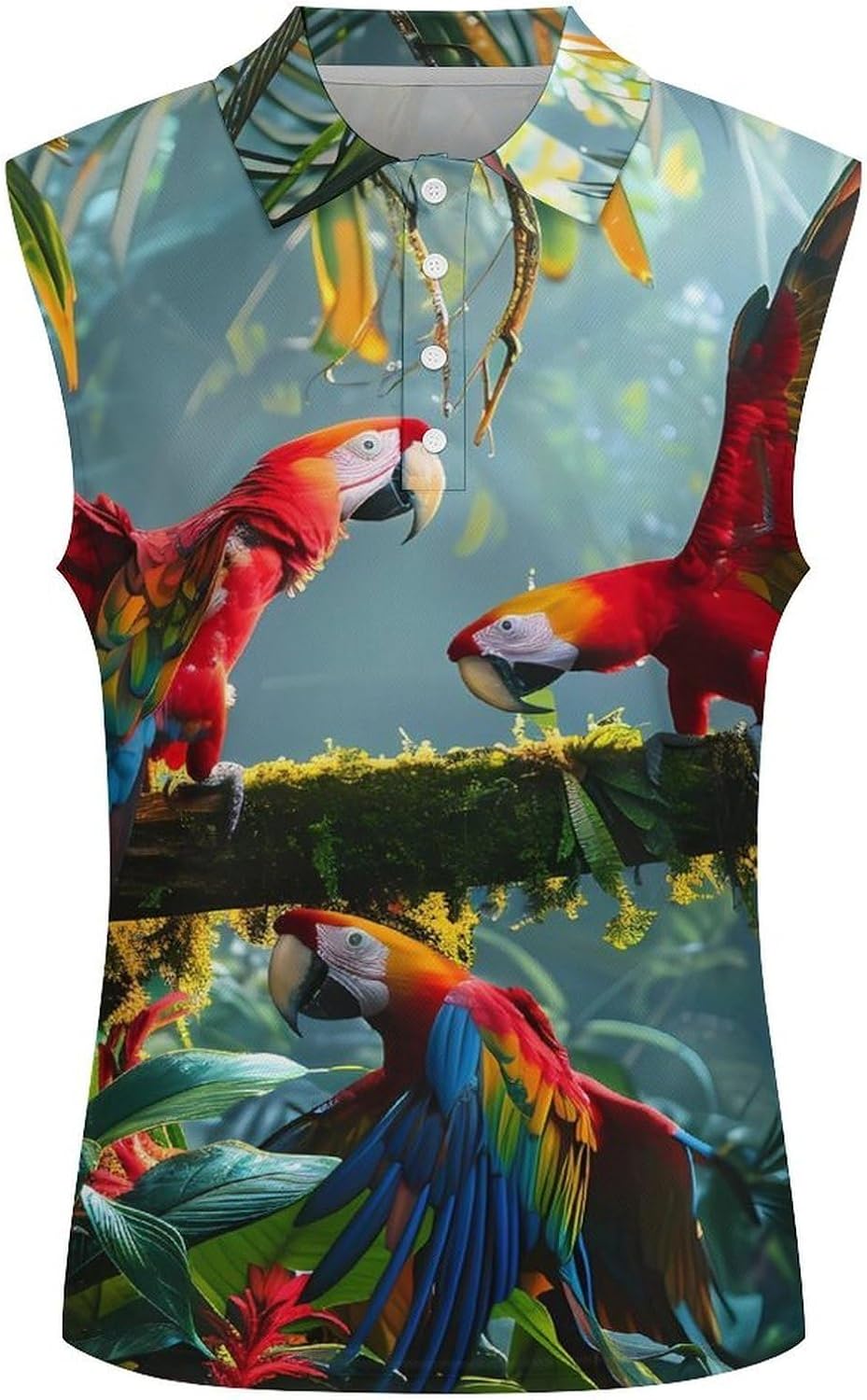 Scarlet Macaws on Mossy Branch Women Sleeveless Collared Golf Polo Shirt | V Neck Tank Top,Breathable Tennis Shirts