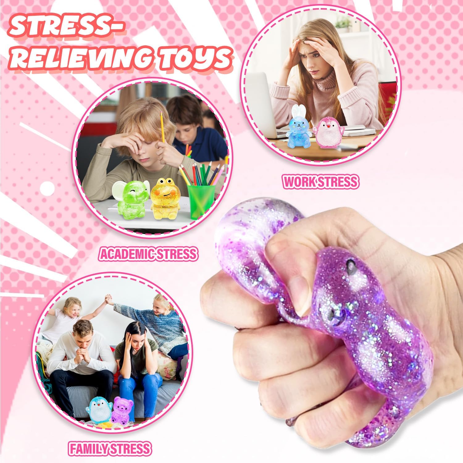 4Pcs Sugar Squishy Toys, Stress Relief Squeeze Sensory Bunny Toys, Sensory Fidget Toys for Adults and Kids, Animal Stress Toys for Classroom Prize Favors Easter Basket Stuffers & Easter Gifts (Rabbit)