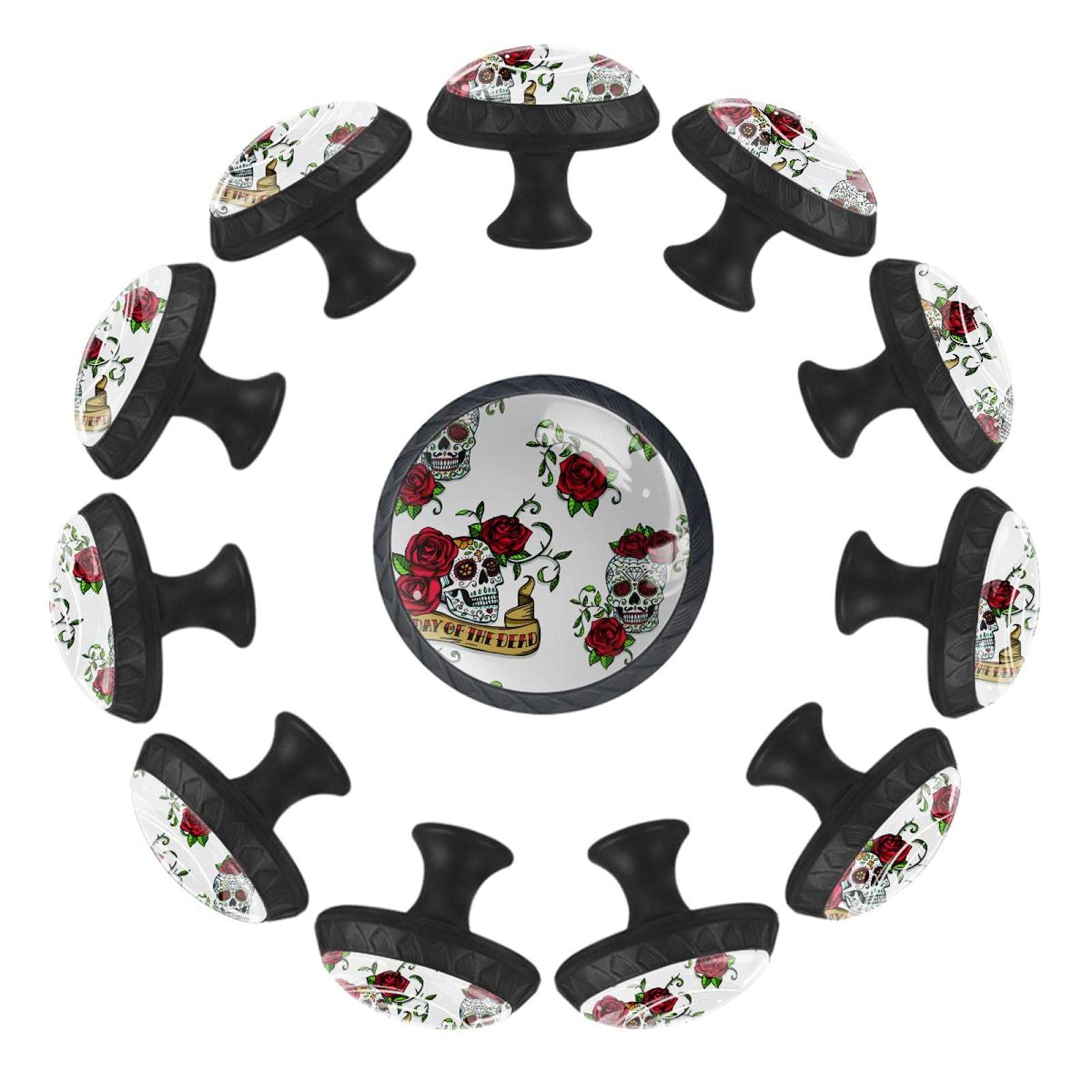 Boutons de tiroir têtes de mort et rose 35mm en lot de 12 pour commode