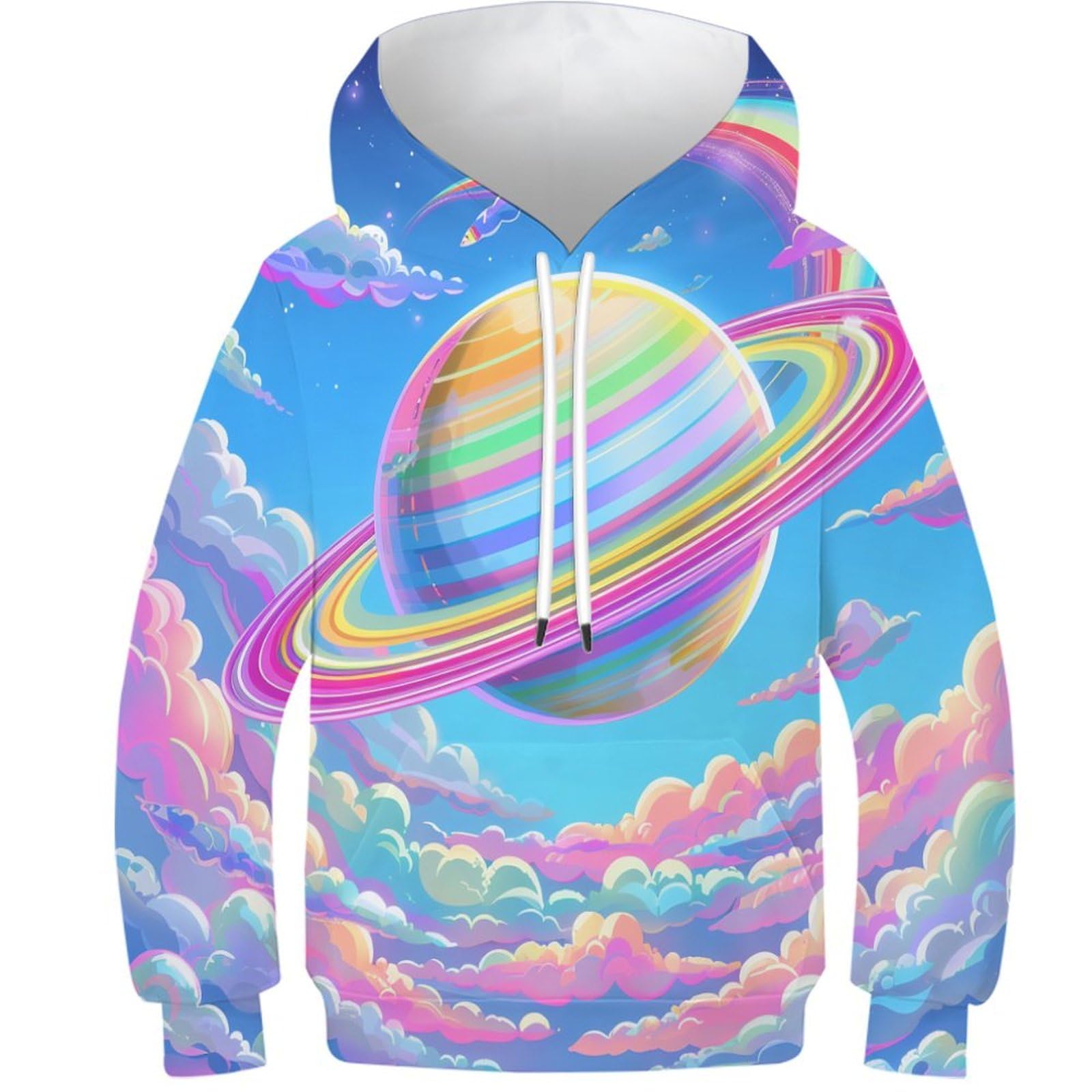 Sweatshirt ado 3D imprimé planète pull hiver manches longues - 8