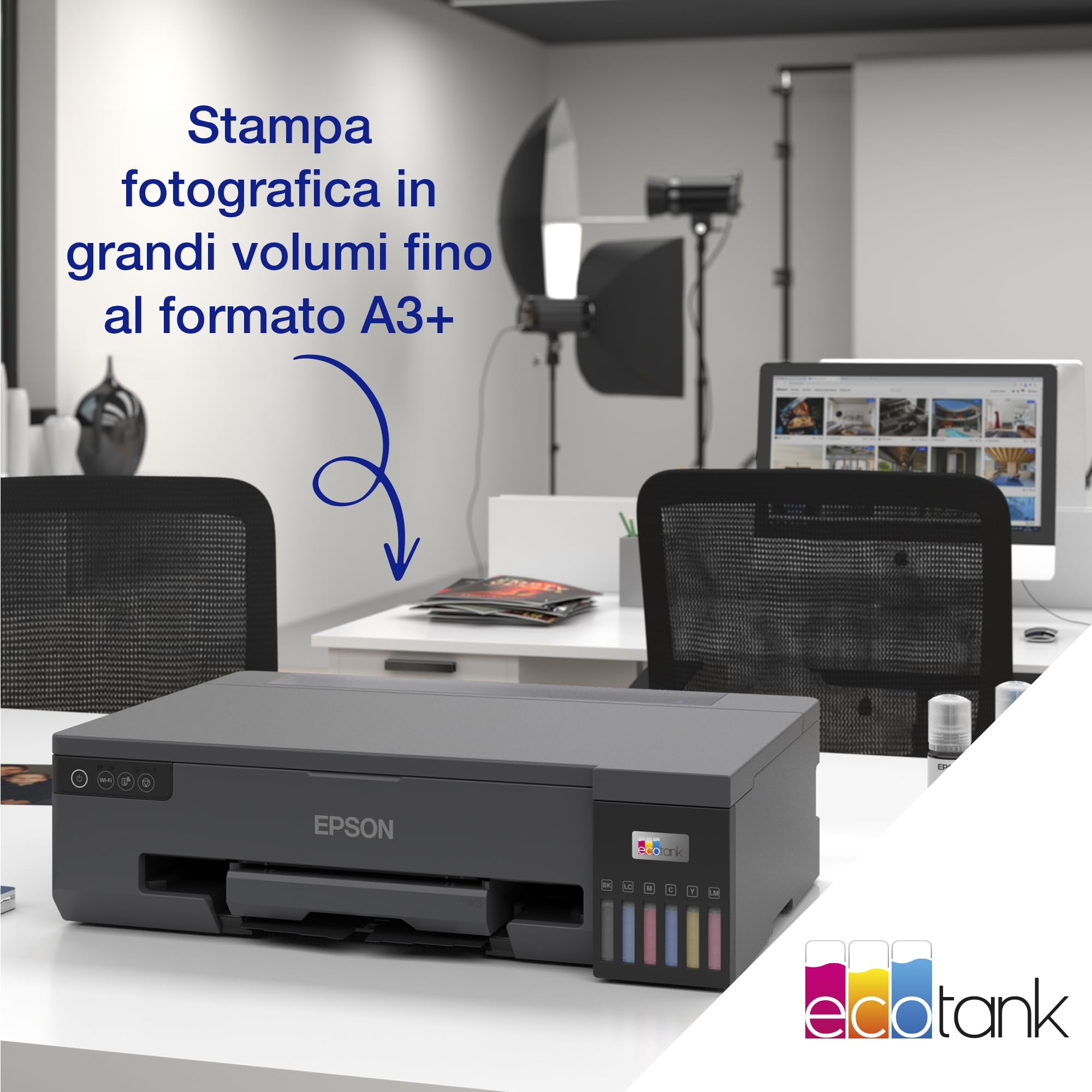Epson EcoTank ET-18100 Stampante con Serbatoi D’inchiostro | Stampa Fotografica | Inchiostri 6 Colori | Wi-Fi | A3+| Stampa Su CD/DVD E Carte PVC | Supporti Speciali Fino All'A3+