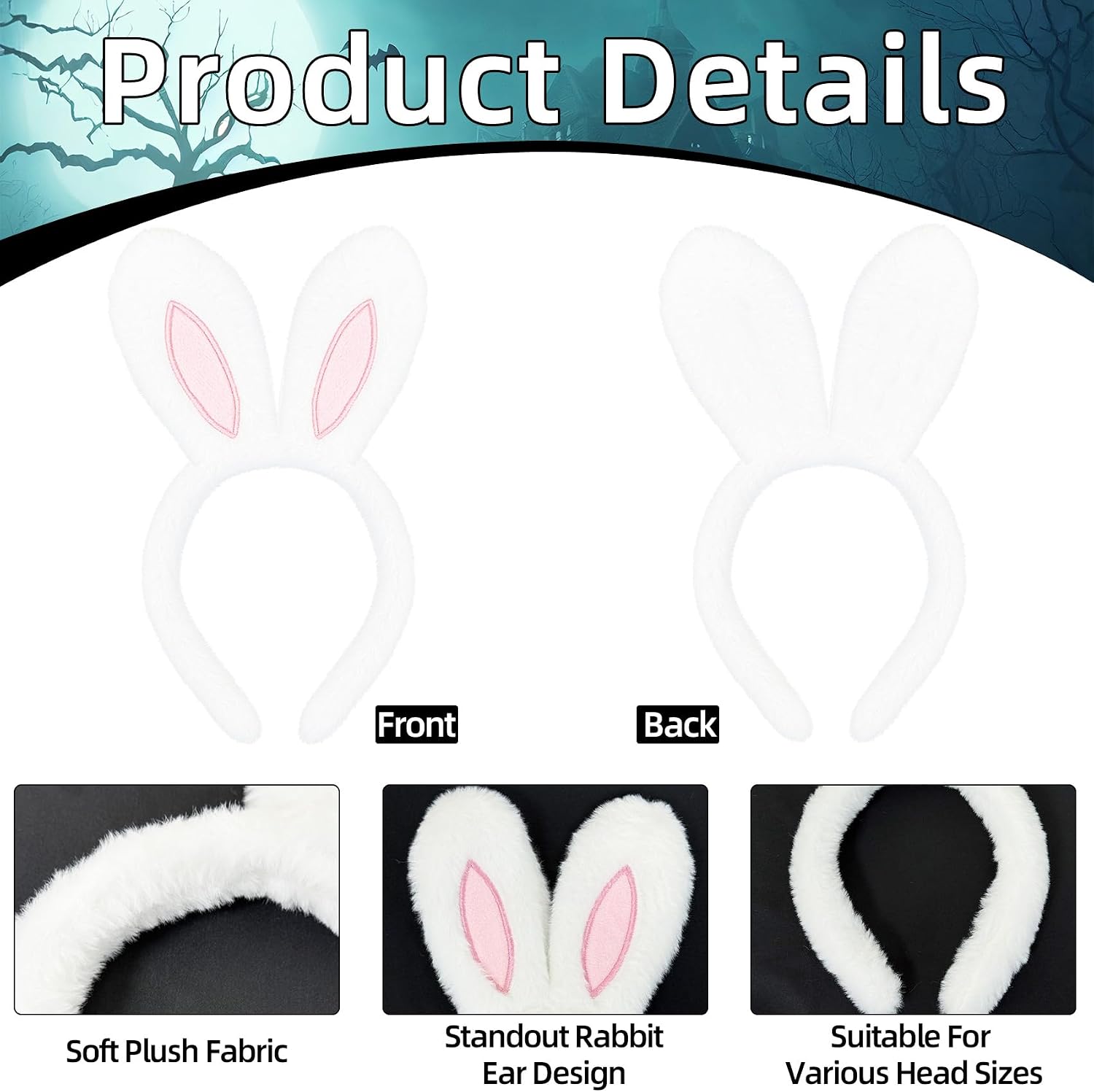 Bunny Ears Headband for Adults, Fluffy Rabbit Ear Costume Hairband for Easter, Halloween, Animal Cosplay Accessory