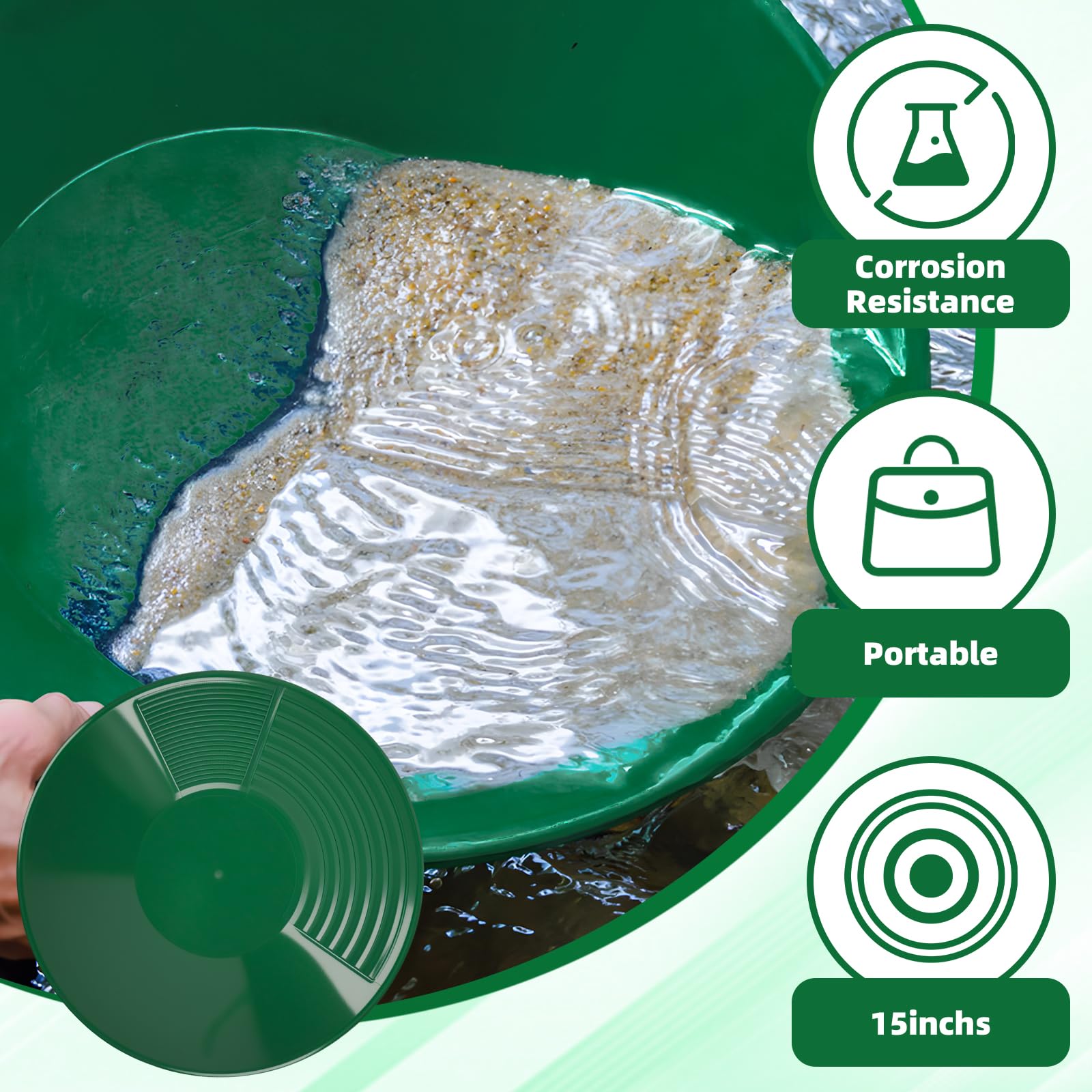 Kit Orpaillage 38.5cm Batee Orpaillage Gold Pan Rampe avec Tamis Plastique pour Chercheur d'Or Vert