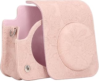 Bolsa para Câmera Instantânea para Câmera Mini 12, Estojo Portátil Protetor de Couro PU Com Capa Destacável, Alça Multifuncional, Estojos para Câmera (Relevo Rosa Claro)