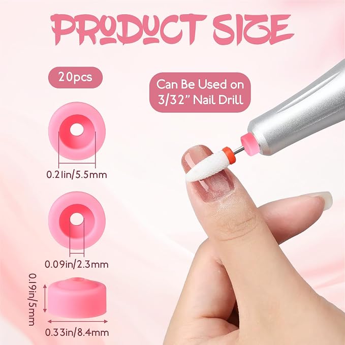Tapones de silicona para taladro de uñas, pack 20 rosados miniatura 2